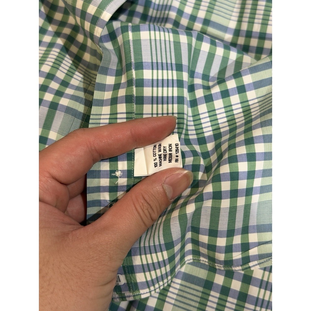 Sid Mashburn Men's M Madras Plaid Green/Blue/White Spread Collar Button Up Shirt - Picture 7 of 8